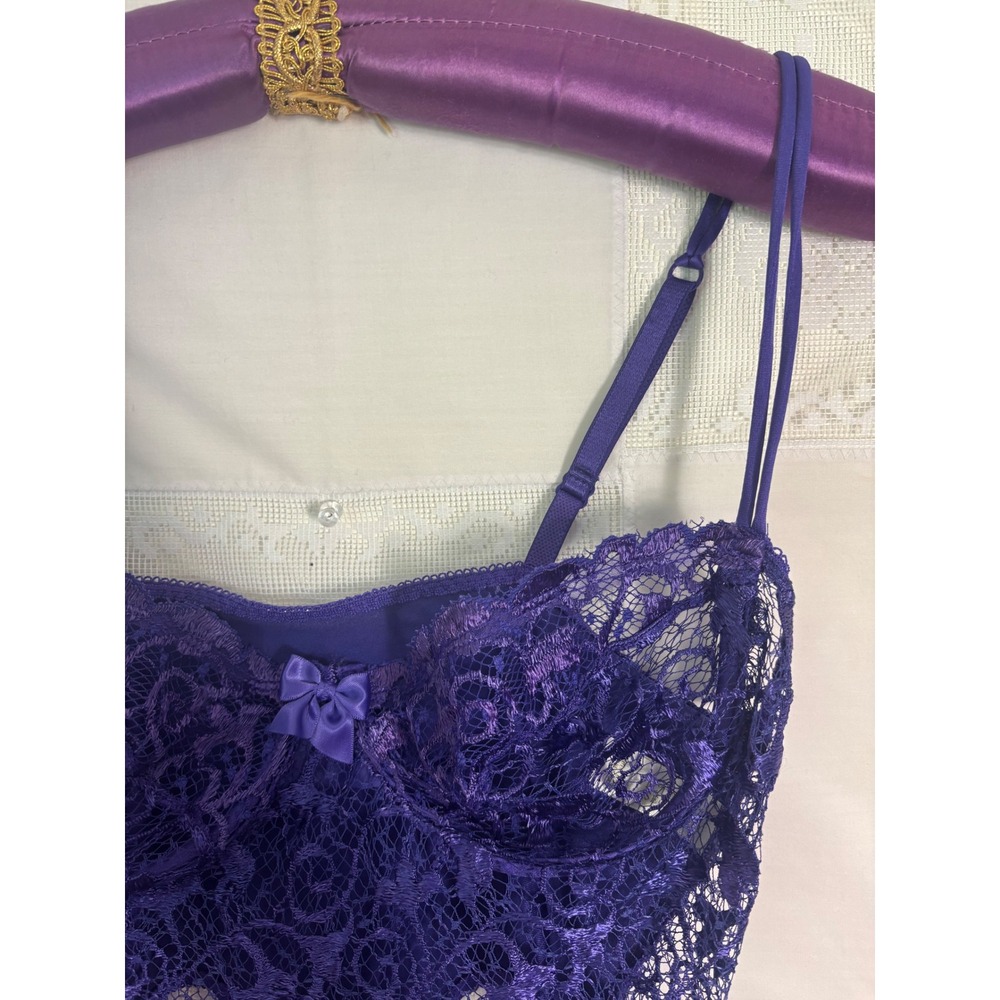 VTG Victoria's Secret Gold Label Purple Lace Teddy Bodysuit Size 36B - Picture 11 of 13